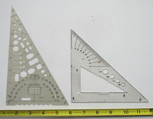 Two plastic template triangles - plastic,